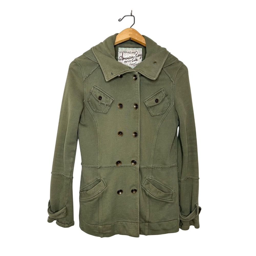 American Rag Cie Womens Military Style Hooded Knit Jacket Indie Sleaze Small